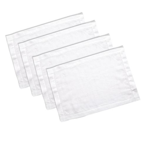 Linendo Linen Hemstitch Placemats 14x19 Inch White