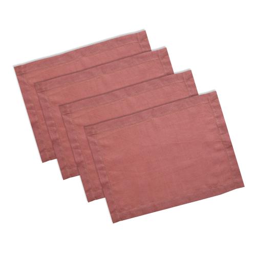 Linendo Linen Hemstitch Placemats 14x19 Inch Rose Pink