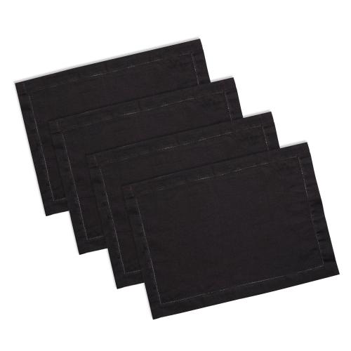 Linendo Linen Hemstitch Placemats 14x19 Inch Charcoal Grey