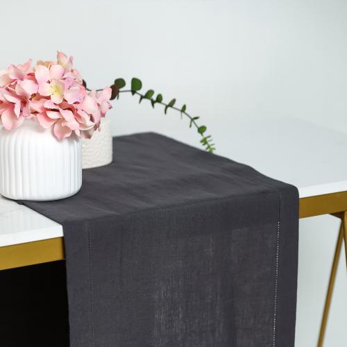 Hemstitch Linen Table Runner 14x72 Inches Long - Charcoal Grey
