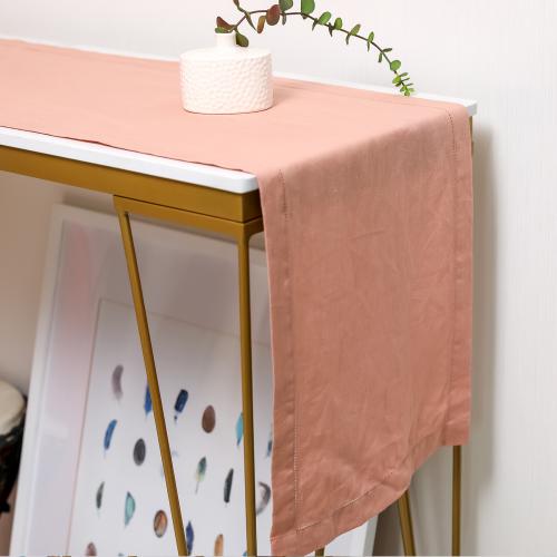 Linendo Hemstitch Linen Table Runner 14x72 Inches Long - Dusty Pink