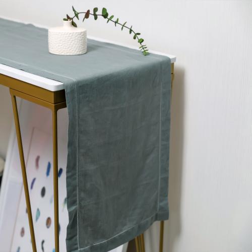 Linendo Hemstitch Linen Table Runner 14x72 Inches Long - Teal