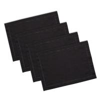 Linendo Linen Hemstitch Placemats 14x19 Inch Charcoal Grey