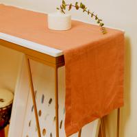 Linendo Hemstitch Linen Table Runner 14x90 Inches Long - Caramel